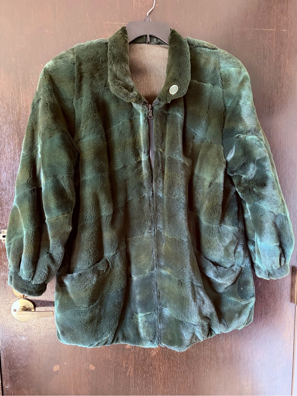 Green sheared mink fur reversible coat